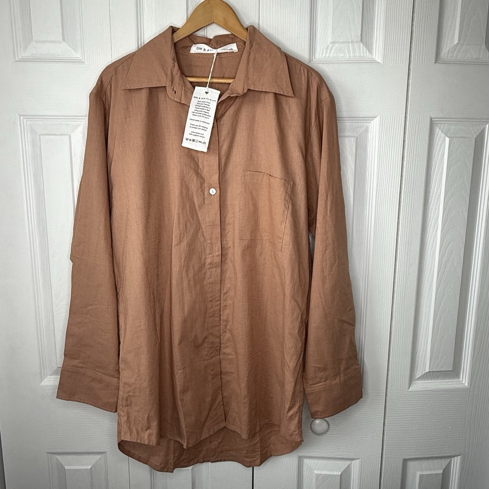 Women's Om & Ah From The Earth Orange Button‎ Front Shirt XXL Hemp Cotton Boho